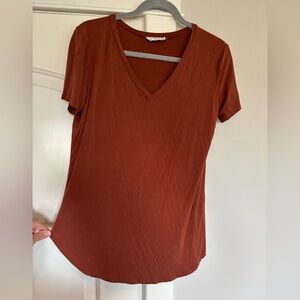 3/$20 Carly Jean Los Angeles Burnt Rustic Orange V-Neck Tee